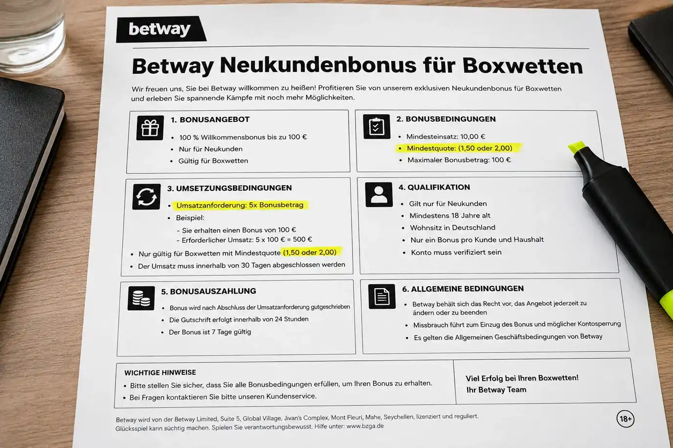 Betway Neukundenbonus Gratiswette Boxwetten Bedingungen und Mindestquote