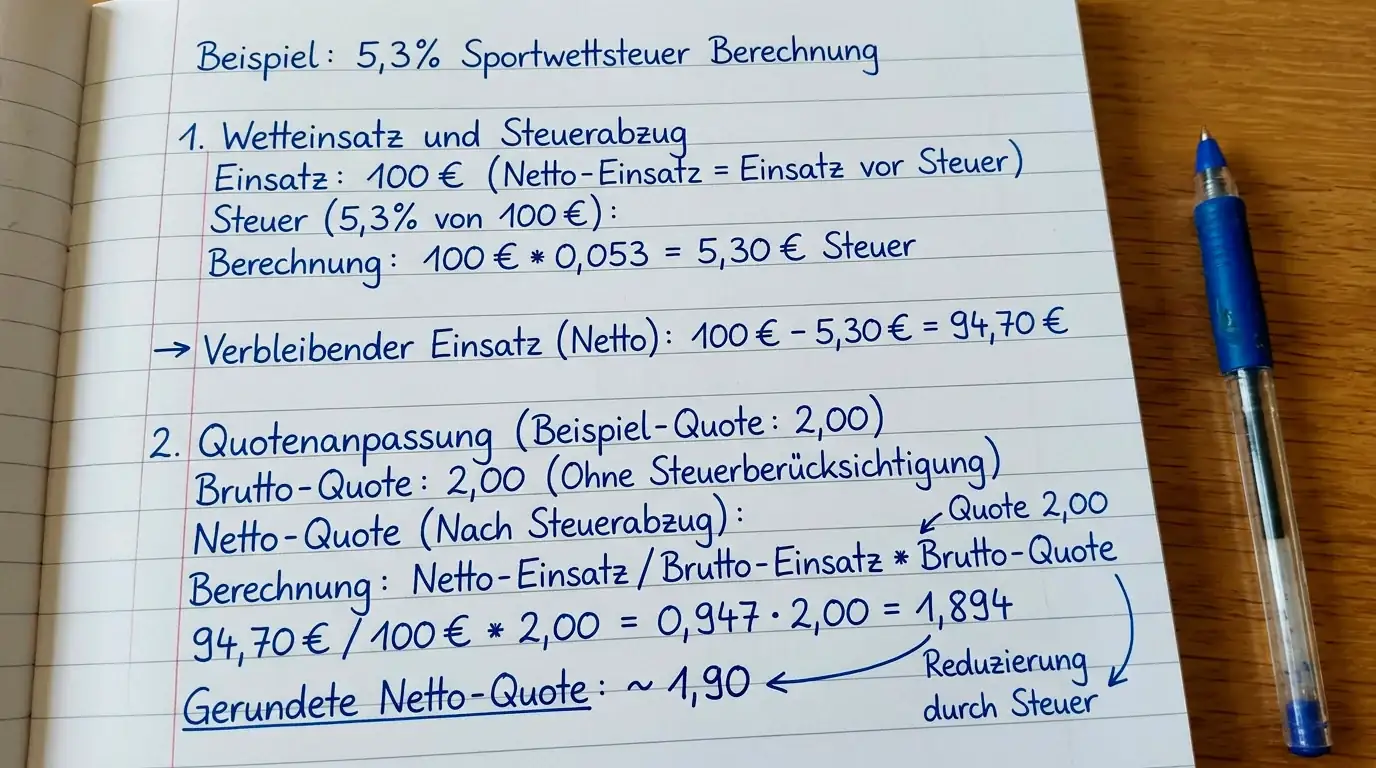 Sportwettensteuer 5,3 Prozent Berechnung Boxwetten Effekt auf Dezimalquoten und Netto-Rendite