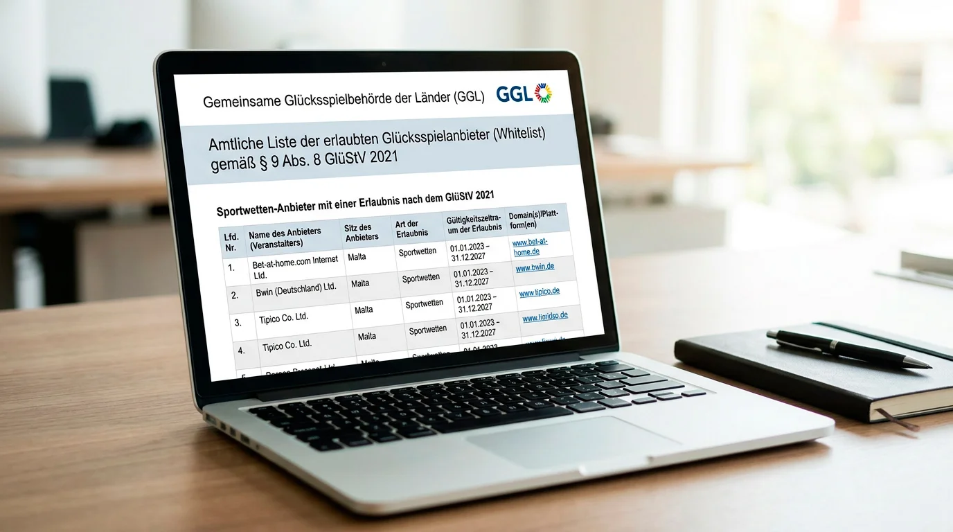 GGL-Whitelist legale Boxen Wettanbieter Deutschland: Übersicht lizenzierter Buchmacher auf der offiziellen Behördenseite