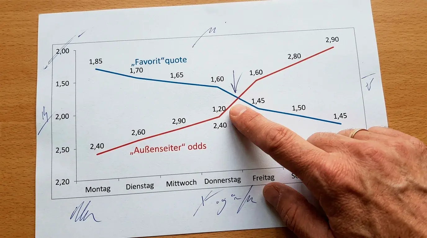 Quotenbewegung eines WM-Boxkampfes über sieben Tage: Grafik zeigt Favorit und Außenseiter-Quote im Zeitverlauf