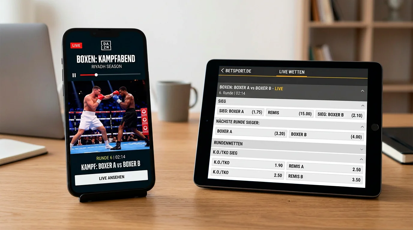 Riyadh Season Boxkampf auf DAZN: Live-Stream auf Smartphone und gleichzeitig geöffnete Sportwetten-App für In-Play-Wetten