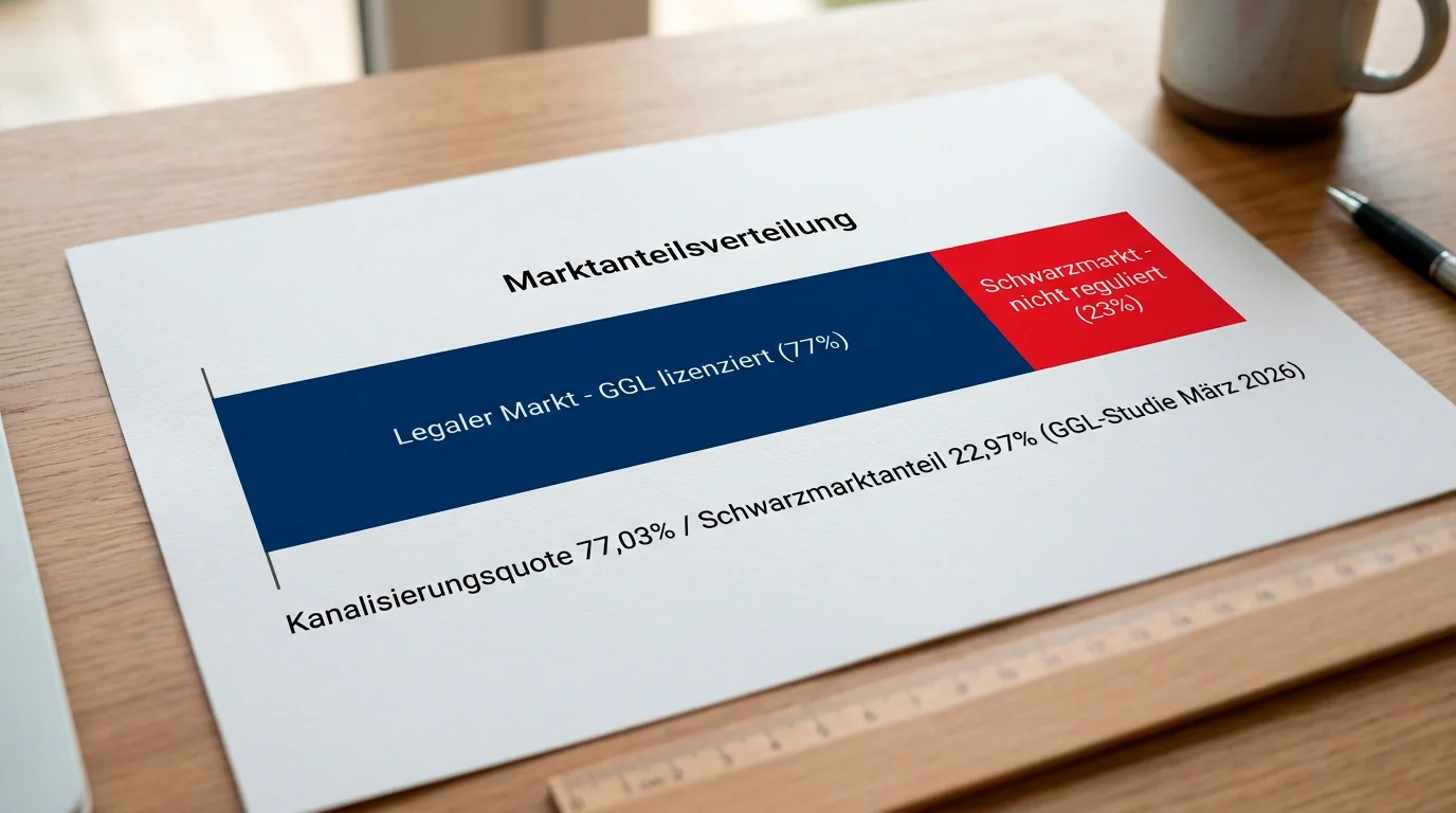 Kanalisierungsquote 77 Prozent legaler Markt vs. 23 Prozent Schwarzmarkt bei deutschen Sportwetten 2026