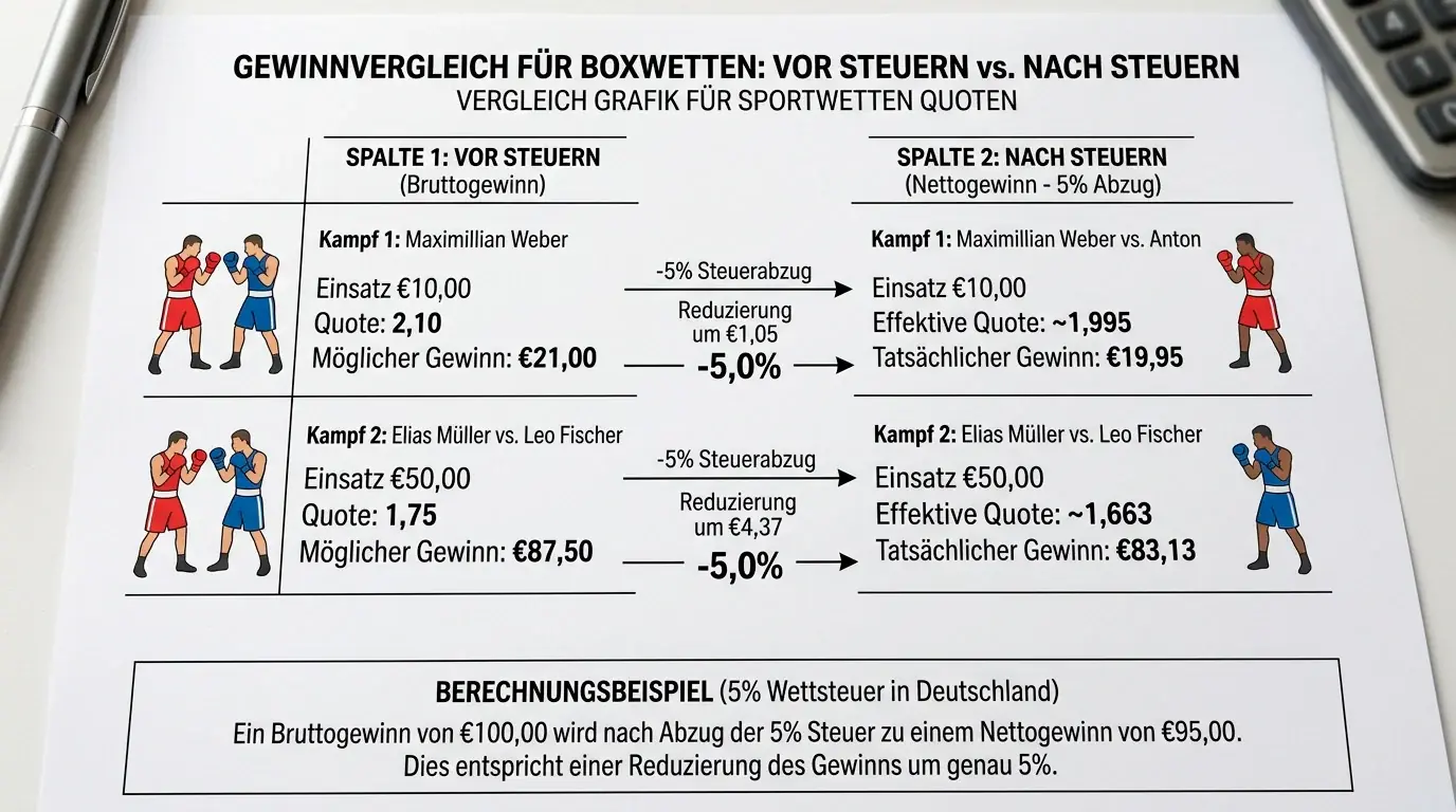 Quotenvergleich vor und nach Sportwettensteuer beim Boxen - Auswirkung auf effektive Nettoquote