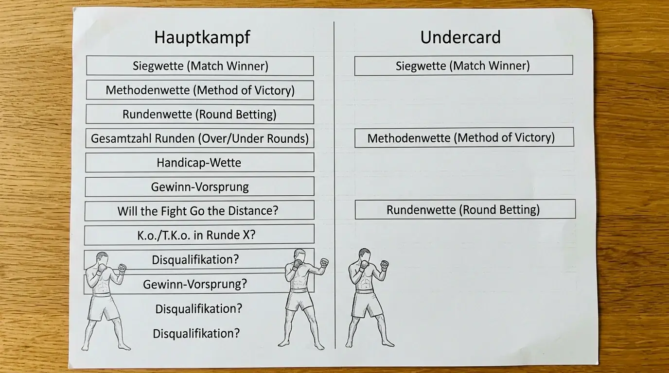 Wettangebot für Undercard-Boxkampf im Vergleich zum Hauptkampf: schmale Markttiefe mit wenigen verfügbaren Wettarten