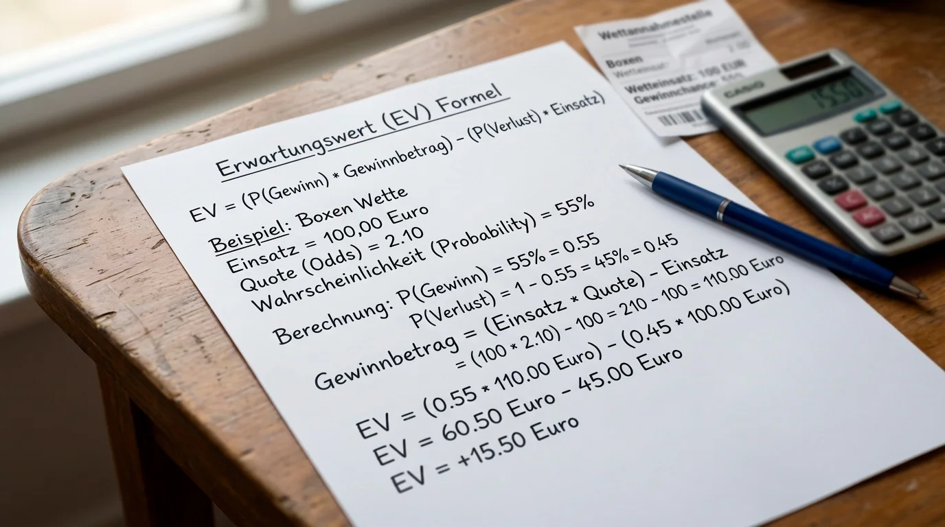 Expected-Value-Formel für Boxwetten visuell erklärt: Rechenbeispiel mit konkreten Zahlen und Quoten