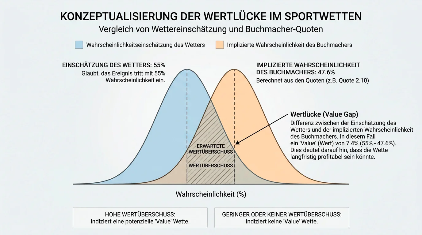 Schematische Darstellung eines Value Bets beim Boxen: implizite Wahrscheinlichkeit versus eigene Einschätzung